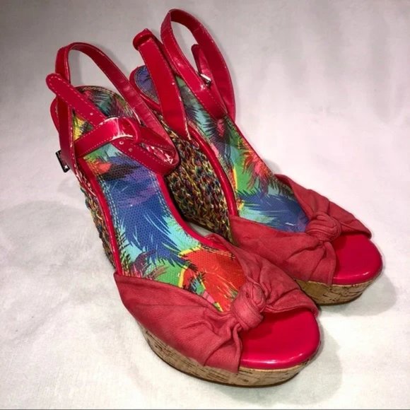 Gianni Bini Pink and Multicolor Braided Peep Toe Wedge - Picture 5 of 14